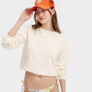 💗🐰Roller Rabbit x Target Daisy Floral Embossed Terry Sweatshirt Cream NWT size S